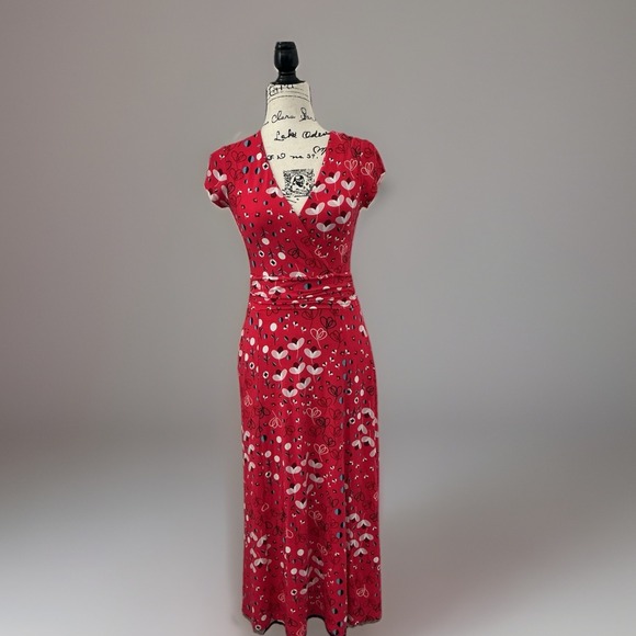 Boden Lily Jersey Faux Wrap Floral Print Midi Dress Pop Peony Meadow Cottagecore - Picture 1 of 6